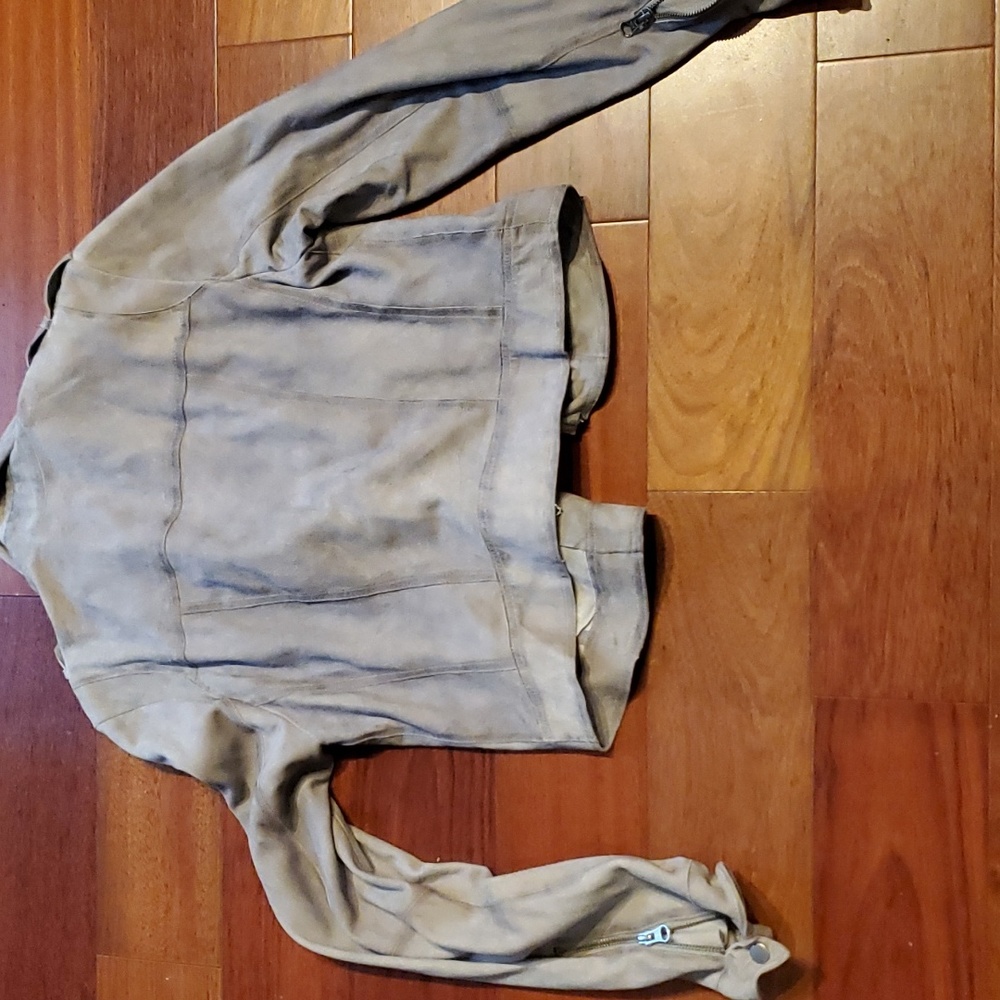 Taupe lamb suede distressed leather jacket - Picture 7 of 8